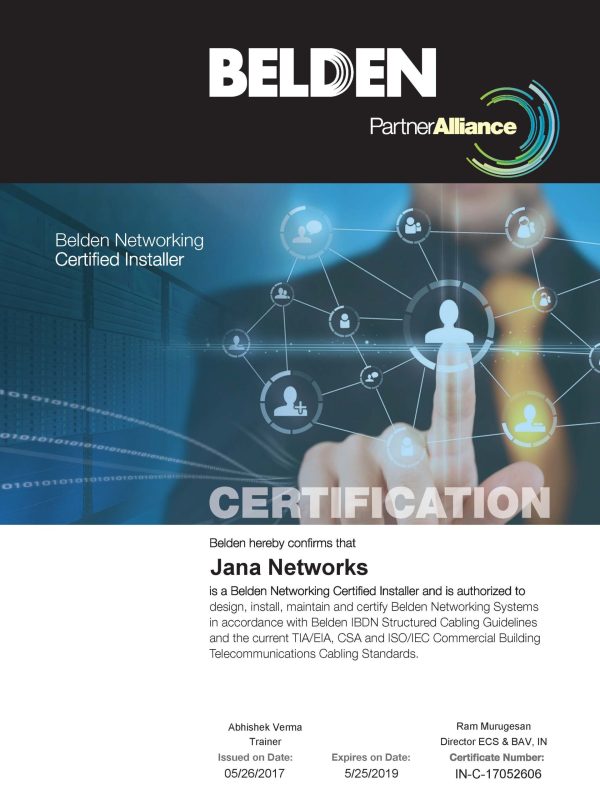 Certificate_Jana Networks Belden